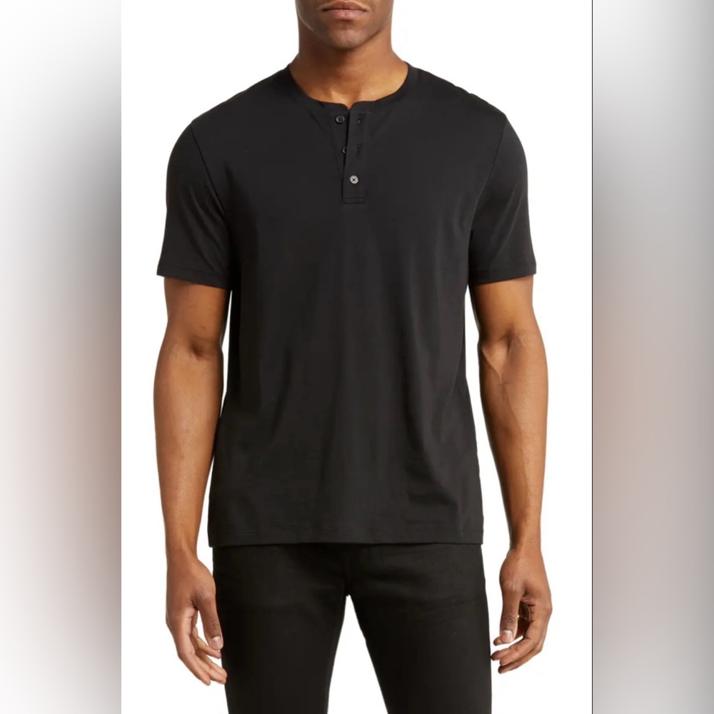Vince Black Short Sleeve Henley Shirt